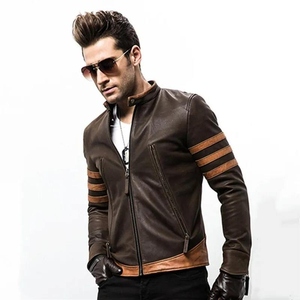Blouson Homme Automne 2025 Col Montant Coupe Slim Grande Taille Veste Moto en PU Zippée Teinte en Fil Vêtement d'extérieur Décontracté - Product Image 3