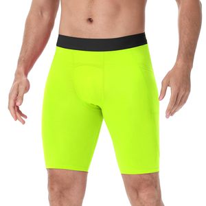 Shorts de compression pour hommes, couleur unie verte, taille mi-haute, taille élastique, style sportif, tissu tricoté à séchage rapide - Product Image 3