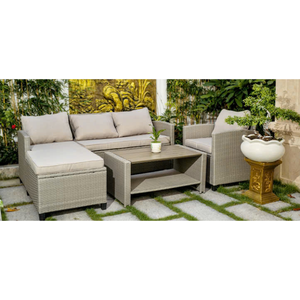 Ensemble de meubles de jardin modernes Mora Bench Phu Linh pour terrasse, tables et chaises avec coussins de 10 cm en rotin tressé - Product Image 3