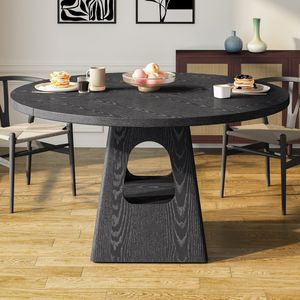 Tavolo da Pranzo Rotondo Stile Fattoria da 47 Pollici con Piano in Legno e Base con Vano Portaoggetti per Cucina o Sala Colazione - Product Image 6