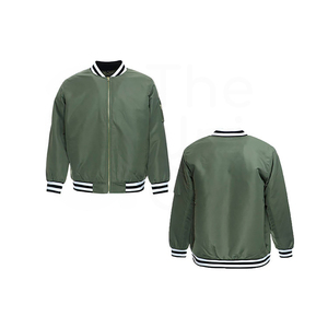เสื้อแจ็คเก็ตบอมเบอร์สีเขียวมะกอกสำหรับผู้ชาย คอตั้ง สีพื้น ผ้าโพลีเอสเตอร์ สวมใส่สบายๆ สำหรับฤดูใบไม้ร่วง ทรงปกติ ปิดด้วยซิป - Product Image 3