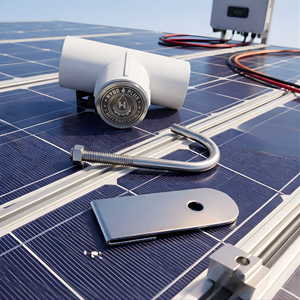 HYDROPLUS INTERNATIONAL Kit de nettoyage de panneaux solaires sur toit avec buse de lavage grand angle, boulon en J réglable en acier inoxydable SS304 et connecteur en T en PVC - Product Image 1