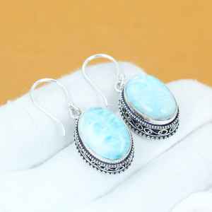 Larimar Gemstone Sterling Silver <b>Earrings</b> Handmade Bohemian Jewelry Natural Gemstone <b>Dangle</b> Women Wholesale - Product Image 6