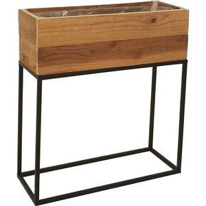 <b>Square</b> Wooden Floor <b>Vase</b> with Black Metal Base for Floral Display Rustic Design - Product Image 4