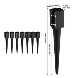 8 Pack Fence <b>Post</b> Anchor Ground <b>Spike</b> 24 X 4 X 4 Inches Outer Diameter 3.5 X 3.5 Inches Inner Diameter Metal Black Powder - Product Image 2