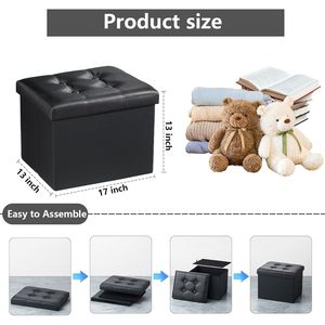<b>Leather</b> Storage Ottoman with Folding <b>Foot</b> Rest <b>Stool</b> for Home Living Room Workshop Hospital - Product Image 2