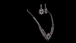 Luxury <b>Silver</b> <b>Necklace</b> Earring Set with Lab Grown <b>Diamonds</b> & Green Emerald|Bridal & Party Wear Jewelry Bridal|Wedding Jewelry St - Product Image 2