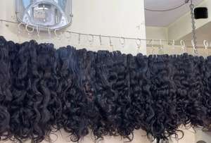 Meilleure offre Cheveux humains indiens naturels bouclés non traités pas cher Remy Grade Virgin Machine Double trame épaisse Extension de cheveux longs - Product Image 3