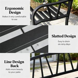 Banc de jardin noir pour l'extérieur, avec accoudoirs, pour la terrasse, le porche ou la cour - Product Image 4