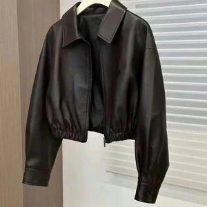 Veste en cuir PU unisexe professionnelle, style moto court, col rabattu, fermeture éclair, couleur unie, vêtement d'automne - Product Image 6