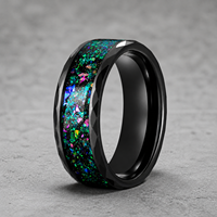 Bague en carbure de tungstène noir facetté de 8 mm avec incrustation d'opale multicolore pour femmes et hommes, alliance de mariage galaxie, ajustement confortable, vente en gros