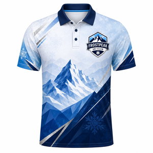 Polo de Manga Corta para Hombre Frostpeak Ski Club, Estampado Geométrico de Montaña, Secado Rápido, Estilo Casual - Product Image 1