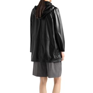 Luxury Women's Hooded <b>Leather</b> and Technical Fabric Caban <b>Jacket</b> Custom Hybrid Outerwear top OEM private label Manufacturer - Product Image 2