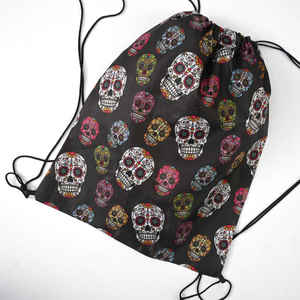 Mochila con Cordón Ajustable con Diseño de Calavera Mexicana para el Día de los Muertos y Halloween, Bolsa con Logos y Diseño Personalizado - Product Image 1