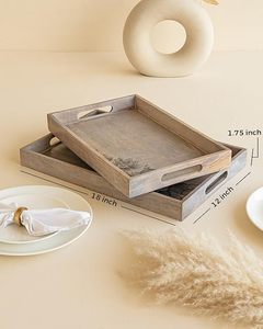 Plateau décoratif en bois moderne, plateau de service rectangulaire, art floral gravé, décoration de bureau, taille personnalisée pour mariage, maison, hôtel - Product Image 2