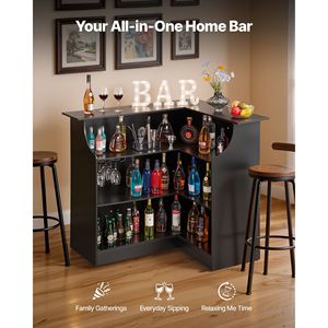 Mobile Bar in Legno a 4 Ripiani a Forma di L con Capacità Massima di 136 kg e Portabicchieri per Vino per Bar Domestico - Product Image 2