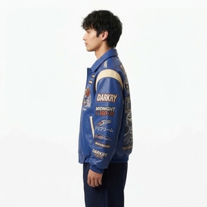 แจ็คเก็ตวาร์ซิตี้สีน้ำเงิน สไตล์ผู้ชาย Midnight 180 Drift Unit แบบ Patchwork สตรีทแวร์ ปกคอพับได้ กันลม เสื้อโค้ทฤดูใบไม้ร่วง - Product Image 4