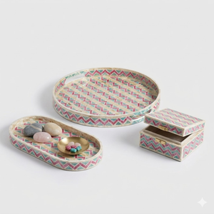 ถาดเสิร์ฟทรงกลมฝังมุกแท้สไตล์โมเดิร์น คุณภาพเยี่ยม ใช้ได้หลากหลาย สำหรับชา กาแฟ ของตกแต่ง จากเวียดนาม - Product Image 3