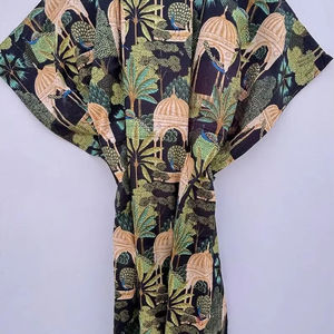 เดรสคาฟตันยาวถึงพื้นลำลองผ้าฝ้าย100% พิมพ์ลายรอบเอวธรรมชาติสำหรับสวมใส่แบบทางการ - Product Image 3