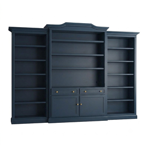 Juego de Librería Modular de Madera de Teca Azul Marino de 3 Piezas con Cajones y Puertas Inferiores - Product Image 1