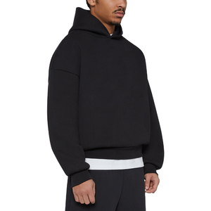 Sweat-shirt à capuche surdimensionné pour homme, couleur unie, tissu French Terry, coupe décontractée, vêtements d'automne - Product Image 3