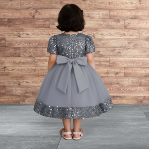Elegante Vestido de Niña en Terciopelo Gris con Lentejuelas Bordadas, Vestido de Fiesta de Cumpleaños para Niñas, Vestido de Princesa de Lujo con Malla Suave para Boda - Product Image 2