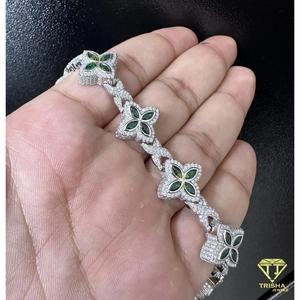 Luxury Fully Iced Out Clover Bracelet Moissanite Diamond Green Sapphire Accents Gold Plated Fashion Jewelry <b>Men</b> Women's Wedding - Product Image 5