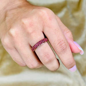 Women's 14K Gold Ruby <b>Dome</b> Eternity <b>Ring</b>-Prong Set Statement Band - Product Image 1