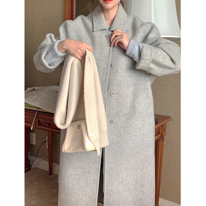 Abrigo Largo de Lana Gris para Mujer con Cuello Solapa, Cierre de Botón Único, Elegante, Grueso y Sólido para Invierno - Product Image 4