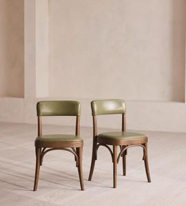 Chaise de salle à manger moderne minimaliste en teck clair avec siège en cuir rembourré, mobilier de salle à manger de luxe pour appartement - Product Image 2