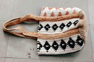 Beaded <b>Tote</b> <b>Bag</b> <b>With</b> Geometric Pattern Zip Closure Bohemian Style <b>Shoulder</b> <b>Strap</b> Women Casual Handbag - Product Image 5