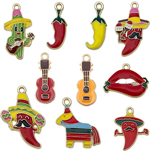 Charm esmaltado de aleación en tono dorado con diseños de sombrero, chile, guitarra, <span class=keywords><strong>cactus</strong></span>, piñata y labios de burro para joyería del Cinco de Mayo - Product Image 5
