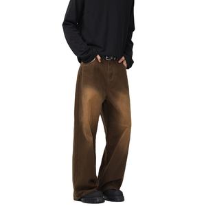 กางเกงยีนส์เดนิมทรงหลวมคุณภาพสูงสำหรับผู้ชาย ลายพิมพ์ฟอกสีอ่อนแบบดิสเทรส สวมใส่สบายทุกฤดูกาล - Product Image 3