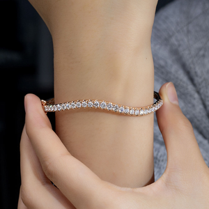 Bracelet jonc ajustable en or rose 14K avec diamant de laboratoire 1,5 carat D VVS1, bracelet jonc articulé en or avec diamants, design vague, bracelet tennis - Product Image 6