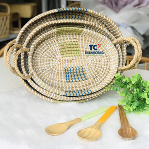 Ensemble de plateaux en jonc de mer de cuisine de haute qualité panier en jonc de mer 3 pièces avec plateau en plastique décoratif droit - Product Image 2