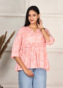 Nueva Túnica Étnica de Algodón Jaipuri con Cuello en V y Diseño Antiguo, Vestidos Cortos y Sencillos con Estampado, Precio al por Mayor - Product Image 1