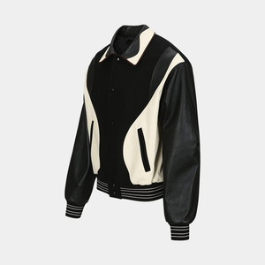 Veste en cuir respirante pour homme - Bleu marine, col montant classique, style motard, coupe ajustée, grandes tailles, mode streetwear décontractée - Product Image 2
