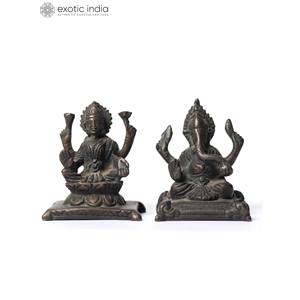 รูปปั้นพระลักษมีพระพิฆเนศทองเหลืองขนาด3นิ้วทำด้วยมือทำในอินเดีย - Product Image 2