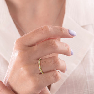 Minimal Flush Set Diamond Ring in 14K Gold Round Lab Grown Diamonds Slim Everyday Stackable <b>Wedding</b> Band - Product Image 3
