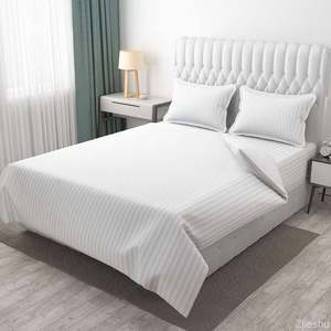 Manufacturers of 210 TC White Cotton <b>Satin</b> Stripe Bedsheet Premium Hotel Bedding Soft Breathable Cotton Linen Global Bulk Supply - Product Image 2