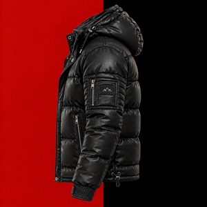 Veste d'hiver matelassée en duvet pour homme, à capuche, en cuir PU imperméable et coupe-vent, manteau décontracté pour l'extérieur, ODM - Product Image 2