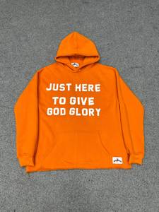 Custom hoodie with distressed embroidery <b>Orange</b> Hoodie Men's Oversized Cotton <b>Fleece</b> Casual Autumn Wear - Product Image 1