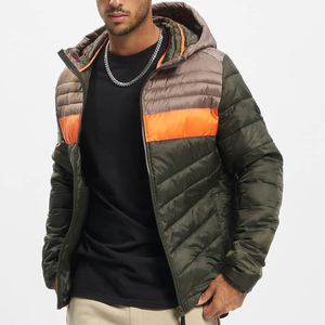 Men's Hooded Puffer <b>Jacket</b> Color Blocking Windproof Polyester Winter Casual <b>Slim</b> <b>Fit</b> Zipper Closure - Product Image 4
