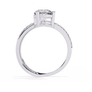 Bague de fiançailles en platine avec diamant rond brillant et pierres latérales pavées, certifiée GIA, style classique pour femme - Product Image 4