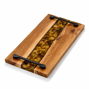 Nouvel arrivage : Plateau en bois avec incrustation de résine noire et orange, plateau de service en bois d'acacia de qualité supérieure, produit très demandé - Product Image 3