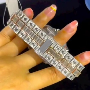 Reloj de Lujo con Incrustaciones de Moissanita VVS, Bisel de Diamantes Rosa Rubí, Esfera Cuadrada, Números Romanos, Estilo Hip Hop - Product Image 3