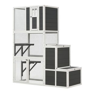 Casetta per Gatti a 3 Piani in Legno per Interni/Esterni con 4 Piattaforme e 2 Porte, Recinto e Box Riposo per 1-3 Gatti, Arredamento per Animali Domestici - Product Image 1