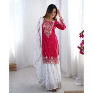 ชุดราตรีปักลายจากนักออกแบบชุดใส่ไปงานปาร์ตี้เสื้อ Plazzo and Dupatta - Product Image 4