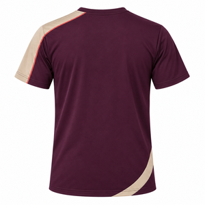 T-shirt à manches courtes pour homme, couleur violette, coupe classique, séchage rapide, sportif, col rond, jersey en polyester tricoté, color-block - Product Image 2