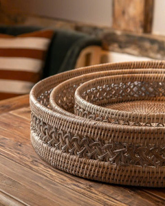 Elegante bandeja decorativa de ratán, bandeja de exhibición con estilo para la sala de estar, mesa de café, decoración del hogar, hecho en Vietnam. - Product Image 3
